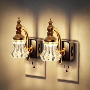 JandCase Night Light, Night Lights Plug into Wall, 2 Pack Glass Flower LED Nightlight, 0-100 LM Dimmable Nightlights, Dusk to Dawn Sensor, 1W Vintage Nite Light for Bathroom Hallway Gift Decor
