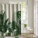 Baccessor Linen Shower Curtain Tropical Green Leaf Shower Curtains Botanical Banana Monstera Leaf Palm Tree Water Repellent Heavy Duty Fabric Cloth Shower Curtain for Bathtubs Hotel 72 W X 72 L Inch