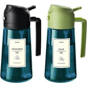 TrendPlain 16oz/470ml Blue Glass Olive Oil Sprayer for Cooking - 2 in 1 Olive Oil Dispenser for Kitchen Gadgets, Air Fryer, Salad, and BBQ - Black & Green
