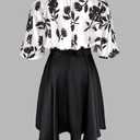 CHICME Women's Summer 2 Piece Outfits Floral Waist Shirred Crop Top and A Line Mini Skirt Set Dressy Casual Outfits (L)