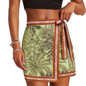 Tearsand Womens Wrap Skirt Beach Summer Floral A Line Mini Short Skirts (Green)