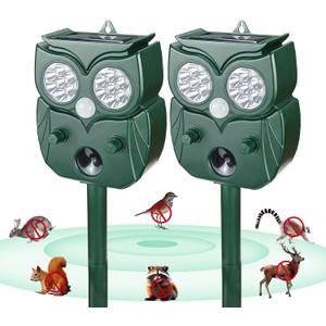 [2025 Upgrade] Solar Animal Repellent Outdoor for Deer Squirrel Mole Rabbit Cat Skunk Bird Raccoon Dog, Waterproof Ultrasonic Pest Repeller with Motion Detector and LED for Yard Lawns Garden 2 Pack