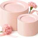FLOWERCAT 200PCS Pink Plastic Plates Disposable Plates for Party - Heavy Duty Plastic Plates - 100 10" Pink Dinner Plates and 100 7" Pink Salad Plates for Weddings,Parties,Mother's Day