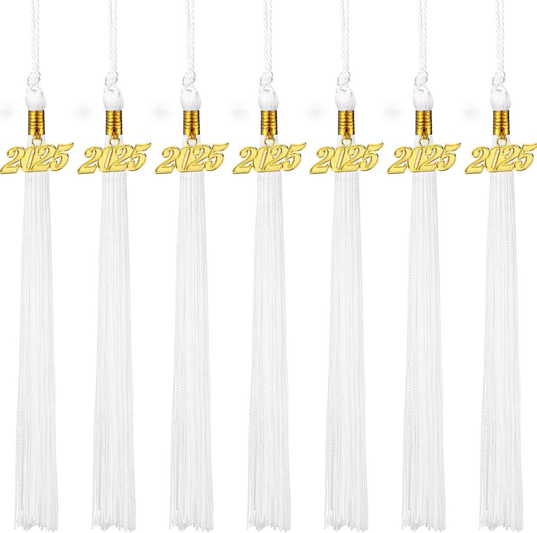 8 Pieces Graduation Tassel Graduation Cap Tassel with 2025 Year Charm for Graduation Parties, 9.4 Inches(White)