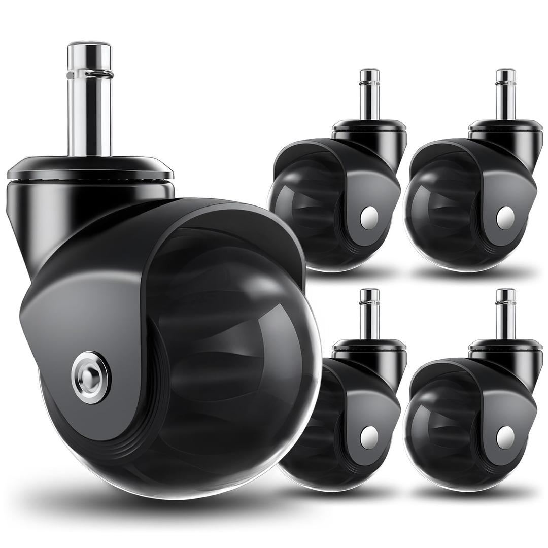 RidRed Office Chair Wheels Replacement Heavy Duty 2 Inch Roller Blade Wheels for Carpet Hardwood Floors,Support 2000 LB, Rubber Rollerblade Desk Chair Casters, Standard Stem Universal Fit, Set of 5