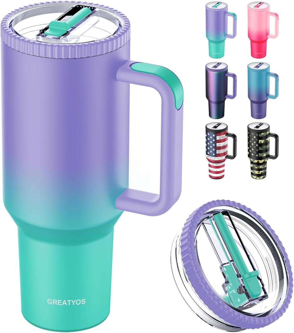 Greatyos 40 oz Tumbler with Handle and Flip Straw Lid - Upgraded Traveler 40oz Tumblers with Lids Straws Vacuum Insulated Leak Proof Stainless Steel Cup Mug Gifts for Men Women Him Her (Mermaid)