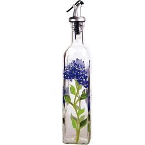 Grant Howard Hand Painted Square Cruet with Pourer, Blue Hydrangeas, 16 oz., Blue