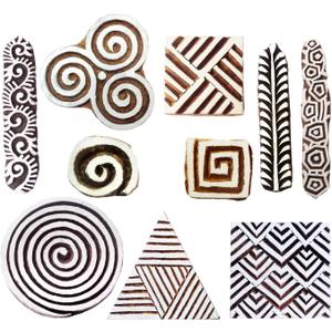 Royal Kraft Wooden Stamps for Block Printing on Saree Border, Textile, Clay, Pottery, Tattoo (Set of 10) MXtag0013