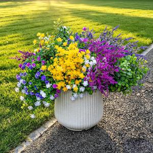 CLEANGOR 28 Bundles Artificial Flowers for Outdoors, UV Resistant Artificial Outdoor Plants, Faux Plants for Spring Summer Garden, Porch, Window Box, Hanging Planters, Home Wedding Farmhouse 