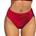 2 x YELAIVP Women's High Waisted Bikini Bottom Tummy Control Ruched Bathing Suit Bottom Full Coverage Swimsuit Bottoms, size M, L (Red)