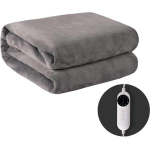 Heated Throw 50"x60" Throw Size with 10 Heating Levels & 8 Hours Auto-Off, Machine Washable Extremely Soft & Comfortable Fast Heating Electric Throw Reversible Coral Fleece-Gray