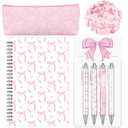 Sayglossy Pink Bow Stationery Gift Coquette School Supplies Set Include Pens Aesthetic Journal Notebook Pencil Case and Stickers Pink Bow Preppy Back to School Supplies for Girl Students