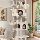 Globlazer Heavy Duty Cat Tree, 74in Sturdy Cat Tower for Large Cats Adult, Big Cat Tree with 7 Sisal Scratching Posts, 2 Padded Condos, 2 Dual-Ear Hanging Baskets, Enlarged Top Perch, S74, Beige