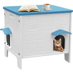 Rockever Insulated Outdoor Cat House, Waterproof Cat House for Outdoor Cats with Escape Door, Plastic Feral Cat House Outdoor Indoor, Spacious and Clean Easily (Blue,M)