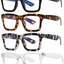ZXYOO 4 Pack Oprah Style Reading Glasses for Women Men Blue Light Blocking Computer Square Metal Spring Readers +2.75