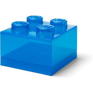 LEGO Storage Brick 4 Knobs Translucent Blue - Stackable Plastic Storage Box with Lid for Kids and Adults Desk Organizer and Toy Box