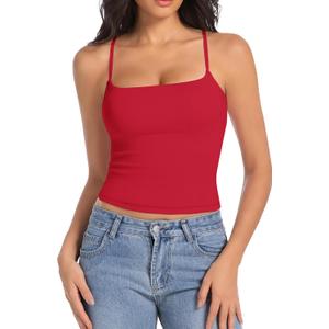 Camisole Tops for Women Sleeveless Adjustable Spaghetti Strap Tank Tops Y2K Basic Shirts(Red,Large) (Red, L)