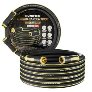 Sunifier Hybrid Rubber Garden Hose 5/8 Inch, 25 ft Heavy Duty Kink-Free Water Hose, 3-Layer Reinforced, 600 PSI Burst Pressure, Water Safe, All-Weather Flexible Hoses for Yard, Lawn (Black,25 ft)