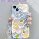 Case for iPhone 14 iPhone 13 Sparkle Glitter Retro Oil Painting Printed Flower Design Slim Shockproof Protective TPU Soft Silicone Cover Phone Case Blue White