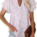 siliteelon Womens Summer Tops V Neck Ruffle Short Sleeve Dressy Casual Business Work Blouses Cute Flowy Chiffon Office Shirt Large