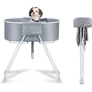 Little Dipper Dog Bath Tub and Wash Station for Bathing Shower and Grooming, Elevated Foldable and Portable, Indoor and Outdoor, for Small and Medium Size Dogs, Cats and Other Pet (Gray)