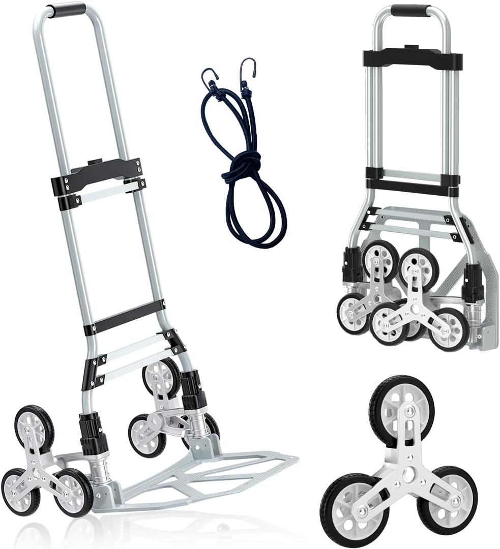 260 LB Stair Climbing Cart, Aluminum Trolley Dolly for Stairs, Folding Hand Truck Dolly, Grocery Shopping Cart with Mute Wheels, Telescoping Handle and Rubber Wheels for Moving, Shopping