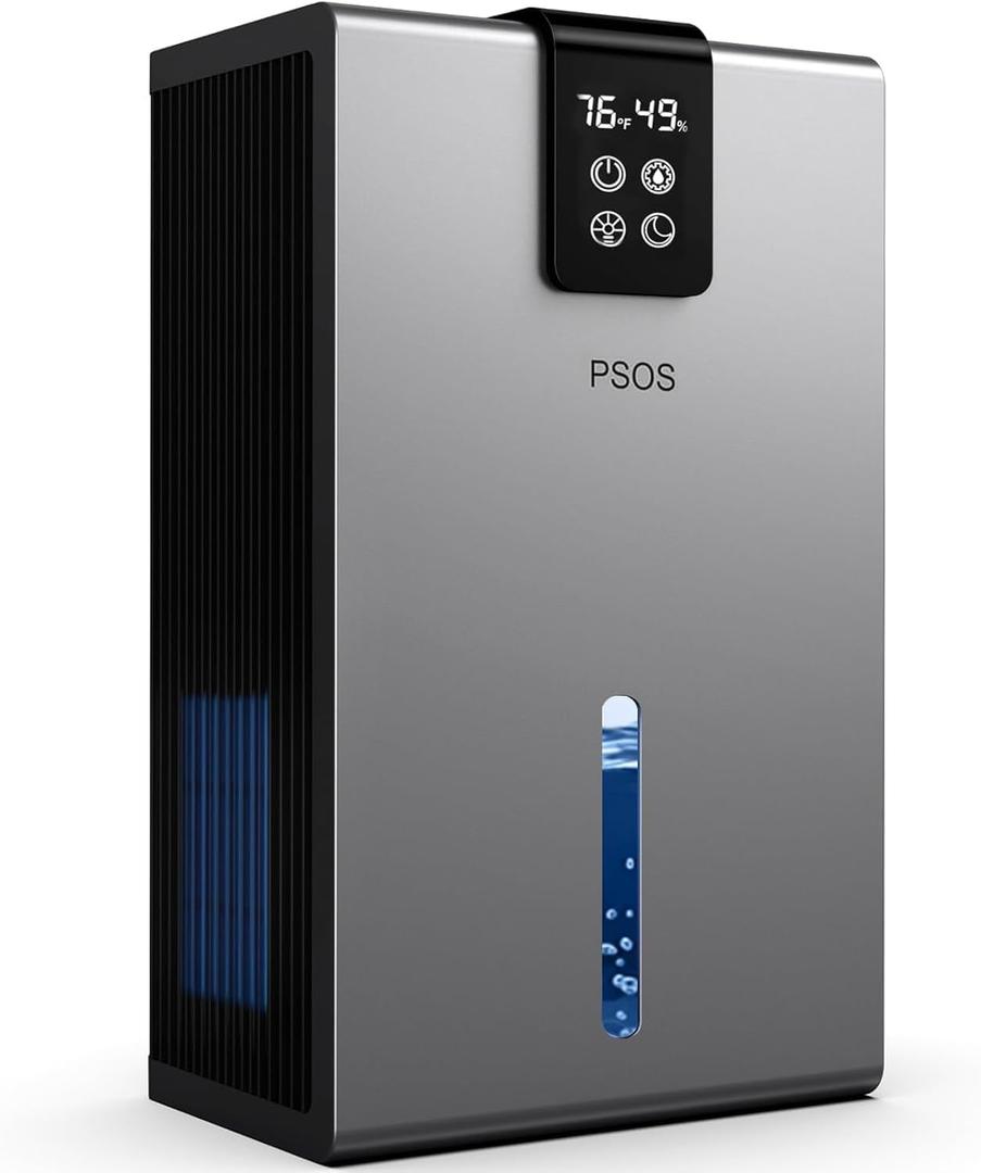 Dehumidifier, Dehumidifiers for Home, 98 OZ Water Tank, (1000 sq.ft) Quiet Dehumidifier for Basement, Bedroom, Bathroom with Humidity Display, Auto Shut Off, Relaxing 7 Color Ambient Light(Gray)