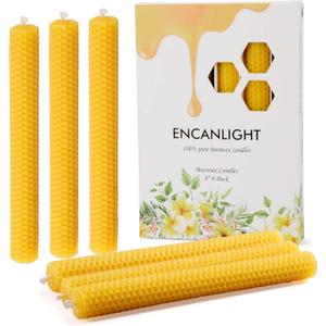 Natural 8 Inch Handmade Honeycomb Candlesticks Bee waxs Taper Candles 6 Pack Hours Burning Time-Bees Wax with Smokeless,Dripless and Unscented for Home Decor Party Dinner (Yellow)