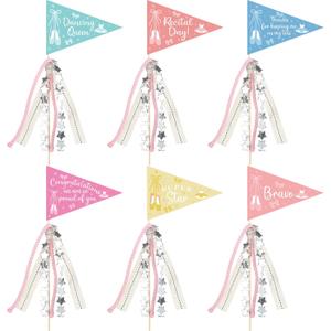 Hahafelt 6 Pack Ballerina Dance Recital Gifts Ballet Recital Triangle Flags with Ribbons Dance Celebration Bouquet Picks Paper Flags for Dancers Women Birthday Parties