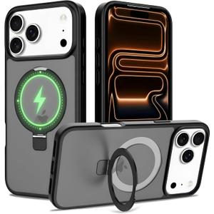 Phone Cover for iPhone 17 Pro Max Case with Stand, Magnetic, Military Grade Protection, Shock Absorption, Lightweight, Scratch Resistant, Matte Finish for iPhone Case 17 Pro Max Black