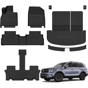 Floor Mats Compatible with 2020-2025 Kia Telluride,All Weather TPE Car Floor Liners Custom Fit for Kia Telluride Accessories,3 Rows Floor Mats & Backrest mats & Trunk mat for Kia Telluride