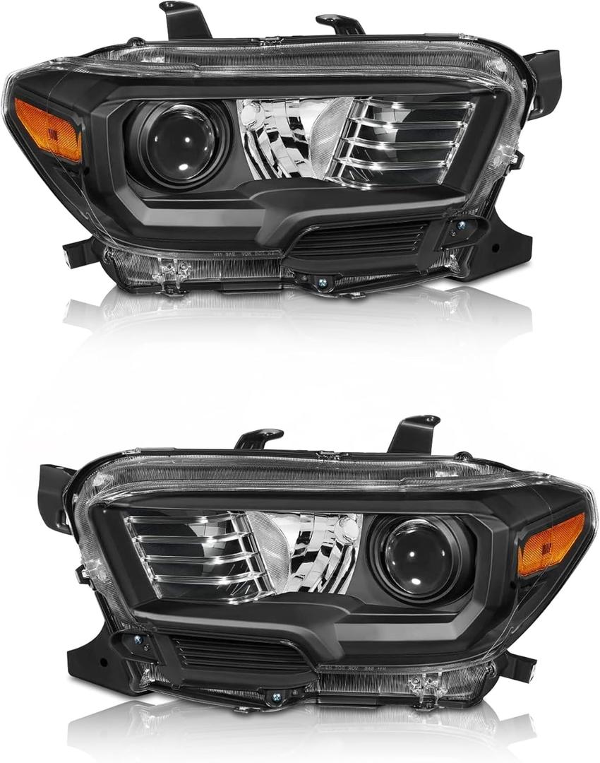 2016-2022 Toyota Tacoma Headlights Assembly Only Black Housing Amber Reflector Replacement Driver and Passenger Side