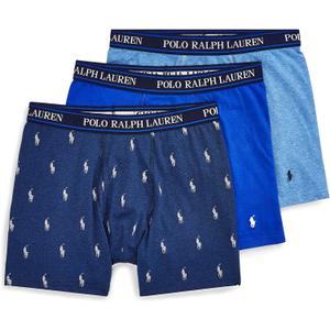 POLO Men's Stretch Classic Fit Boxer Briefs, 3-Pack (Large, Royal Heather/Blue Heather White /Blue - 3 Pack)