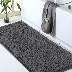Sheepping Bathroom Rug Mat 59" x 20", Non Slip Chenille Long Grey Bath Runner Rugs with Rubber Backing, Fluffy Soft, Ultra Absorbent and Machine Washable Bath Rugs for Tub Double Sink (1'8" x 4'11" (Rectangular))