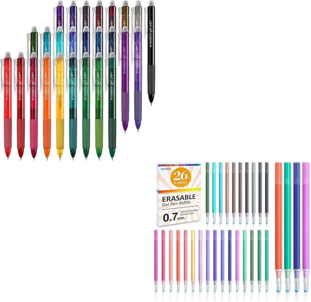 Vanstek 26 Colors Erasable Gel Pens+ 26 Colors Erasable Gel Pens Refills