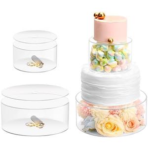 Choowin 2 Pcs Acrylic Cake Stand with Lid Fillable Cake Stand Floating Clear Cake Stand Cake Riser Cake Tier Round Cake Stand Birthday Wedding Cake Stand Cylinder Stand for Party(10 inch,6 inch)