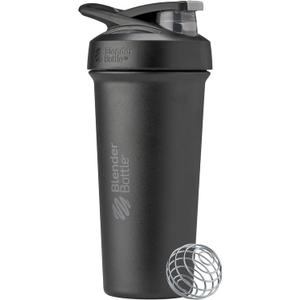 BlenderBottle Sport Sleek Shaker Cup Insulated Stainless Steel Water Bottle with Wire Whisk, 25-Ounce, Black