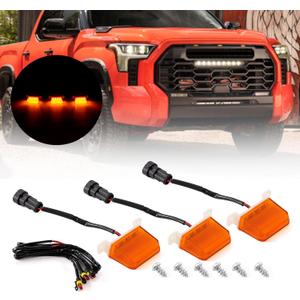 Front Bumper LED Grille Lights,Amber Yellow Grille Lamp fit for Toyota Tundra TRD PRO 2022 2023,Front Grille Middle Lamps Insert Lights with Wiring Harness Fuse,No Bracket,Set of 3