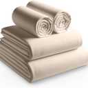 100% Egyptian Cotton Sheets Queen Size High Thread Count 4 Piece Luxury Queen Bed Sheet Set Breathable Cooling Sheets Deep Pockets Fit up to 17" Mattress Soft Sateen Weave Bedding Sheet Ivory