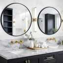 Round Bathroom Mirror for Wall, 2 Pack 26" Black Circle Mirror, Tempered Glass Bathroom Mirror for Over Sink, Modern Metal Framed Round Vanity Mirror for Entryway, Bedroom, Living Room