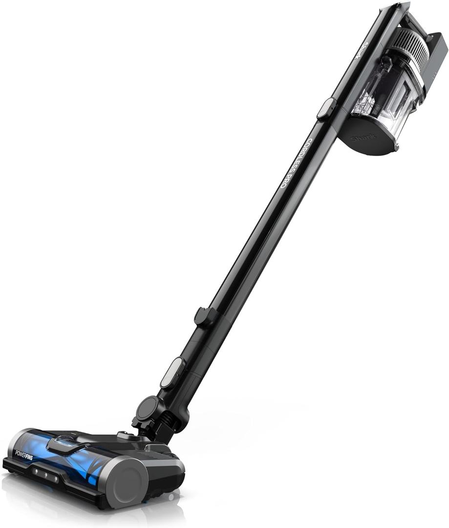 Shark WZ531H Cordless Pro Stick Vacuum with Powerfins Brushroll, HEPA Filtration, Self-Cleaning Brushroll, LED Headlights, 40-Min Runtime, Crevice Tool & Dusting Brush Included, Grey/Blue 