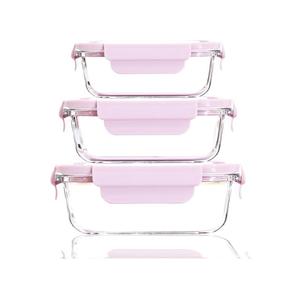 Aurixx Pink Glass Food Storage Containers with Airtight Vented Lids – 2 Piece Set – Leakproof, BPA free, Microwave, Dishwasher, Oven and Freezer Safe