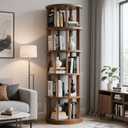 Rotating Bookshelf Tower, Wooden, 5 Tier Vertical Rotate Turning Spiral Corner Organizer, 360 Rotating Book Tower, Ideal for Small Spaces, Living Rooms, Bedrooms (Rural, 5 Tier) (Rustic)