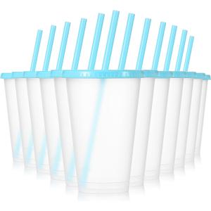 Mifoci 12 Pcs Plastic Tumbler with Lids and Straws Reusable Plastic Tumblers Bulk Mug Tumbler with Straw and Lid Tumbler Ice Cold Drinking Cup for Water Smoothie Birthday Party (Blue,16oz)