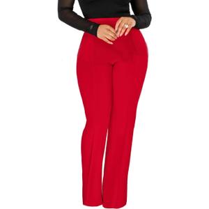 Hoefirm Work Pants for Women Business Casual Stretch Tall Straight Leg Slacks High Waisted Yoga Dress Pants (Medium, Red)