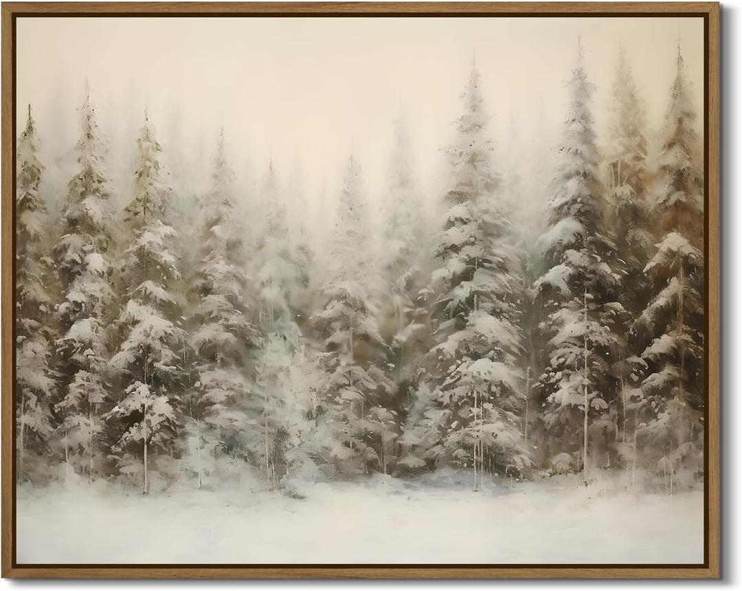 Winter Forest Landscape Wall Art Vintage Snowy Pine Trees Painting Prints Rustic Snowscape Picture Nature Wilderness Illustrations Modern Art Framed for Living Room Bedroom Home Walls Decor, 8x10 Inch
