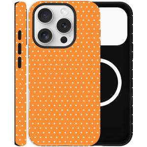 Magnetic Case for iPhone 16 Pro Max, Compatible with MagSafe, Aesthetic Polka Dot Cute Design for Women, Hybrid 2-Layer Hard Shell Phone Cover, Orange