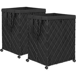 2 Pack Laundry Hamper on Wheels-92L Basket Large Laundry Collapsible With Removable Liner,Rolling Metal Wire Basket-Sturdy Laundry Bag for Dirty Clothes Organization Closet Bathroom Living Room (Black)