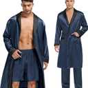 SWOMOG Men's  Robe Silk Satin Kimono Bathrobe  Lightweight Soft Sleepwear (Dark Gray), Small