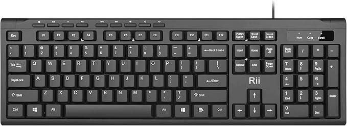 Rii RK907 Ultra-Slim Compact USB Wired Black Keyboard for Mac and PC,Windows 10/8 / 7 / Vista/XP and White Mouse Combo